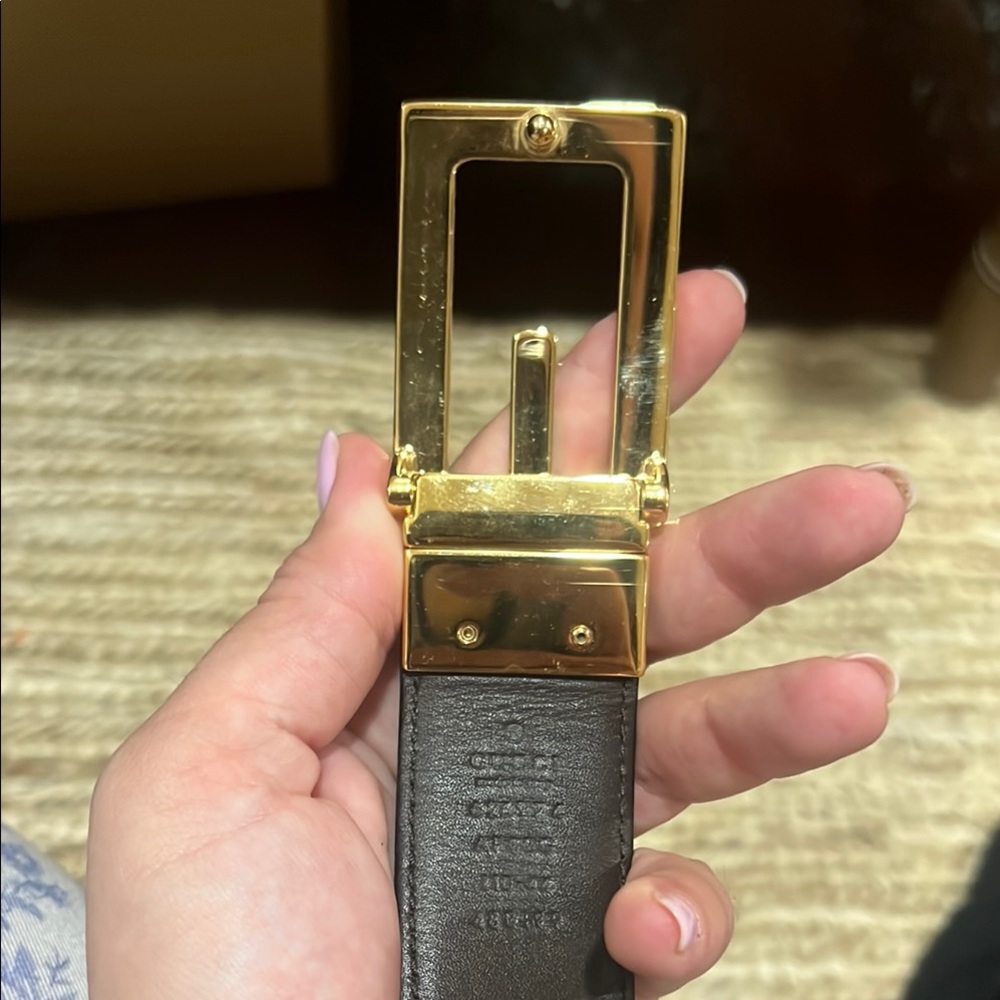 Pre-loved men's Gucci Brown Gold Leather Belt with Signature Buckle - Picture 5 of 7